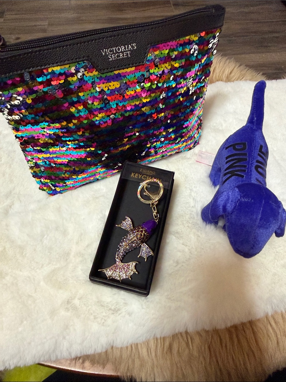 Victoria Secret Sequin Pouch & Dog with Coy Fish Keychain